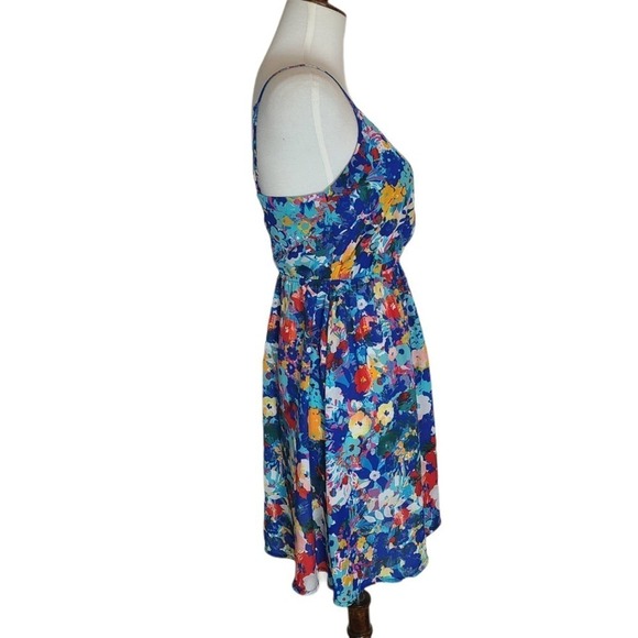 Aqua Blue Multicolor Floral Fit & Flare Mini Dress xSmall Preowned - Picture 5 of 8